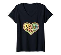 Women's Fun Hippie Peace Love Symbol Positive Better World Message V-Neck T-Shirt