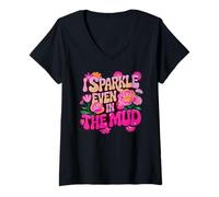 Women's Fun I Sparkle Even in MUD Run Mudded MTB Family Mudder V-Neck T-Shirt