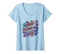 Women's Fun Mommy's Running Buddy Mom Half Marathon Mud Run Princess V-Neck T-Shirt