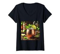 Womens Fun Moscow Mule Cocktail Copper Mug Costume V-Neck T-Shirt