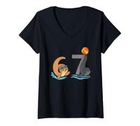 Womens Fun Otter and Seal 6 7 Swimming Artwork Swim Team Swimmer V-Neck T-Shirt