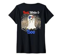 Womens Fun Red, White And Boo July 4th Patriotic Ghost Fireworks V-Neck T-Shirt