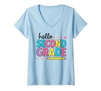 Womens Fun Second Grade First Day Design In Bright Pastel Colors V-Neck T-Shirt