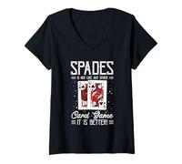 Womens Fun Spades Tournament Tee Card Game Apparel Playing Spades V-Neck T-Shirt