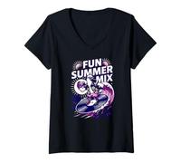 Women's Fun Summer Mix Pelican Surfing Beach Vacation V-Neck T-Shirt