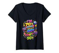 Women's Fun Throwback I'm 70s Born 80s Raised 90s Party Great Era V-Neck T-Shirt