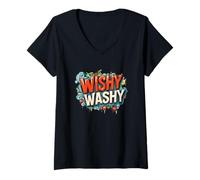Womens Fun Wishy Washy Speech Emblem V-Neck T-Shirt