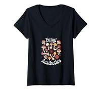 Womens Fungi Aesthetics - Retro Mushroom Circle V-Neck T-Shirt