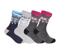 Womens Funky Design Thermal Heat Winter Socks, Extra Thick 2.4 Tog With Long Hair Coshion, Extra Strong Yarn, Brushed Interior, UK Size 4-8, Walking Hiking Outdoor, 2 Pairs