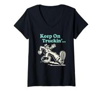 Womens Funky Keep on Truckin' - Funky Groovy Retro Vibes V-Neck T-Shirt