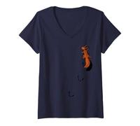 Womens Funky Rodent Climbing Cute Red Squirrel V-Neck T-Shirt