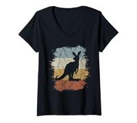 Women's Funky Vintage Marsupial Retro Kangaroo Silhouette V-Neck T-Shirt