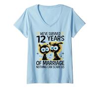 Womens Funny 12th Wedding Anniversary Couples Husband Wife 12 Years V-Neck T-Shirt