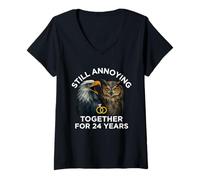 Women's Funny 24th Anniversary Still Annoying Couple 24 Years V-Neck T-Shirt