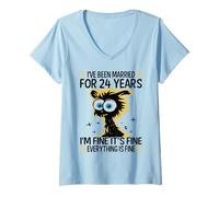 Womens Funny 24th Wedding Anniversary Couples Husband Wife 24 Years V-Neck T-Shirt