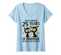 Womens Funny 25th Wedding Anniversary Couples Husband Wife 25 Years V-Neck T-Shirt