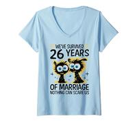 Womens Funny 26th Wedding Anniversary Couples Husband Wife 26 Years V-Neck T-Shirt