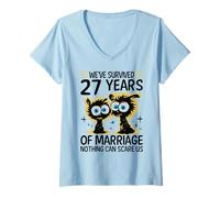 Womens Funny 27th Wedding Anniversary Couples Husband Wife 27 Years V-Neck T-Shirt