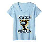 Womens Funny 28th Wedding Anniversary Couples Husband Wife 28 Years V-Neck T-Shirt