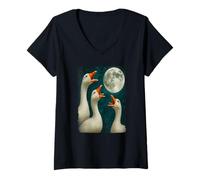 Womens Funny 3 Geese Howling at The Moon Cursed Goose Meme V-Neck T-Shirt