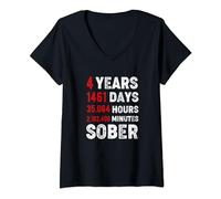 Womens Funny 4 Years Sober Shirt For Women Men Sobriety Anniversary V-Neck T-Shirt