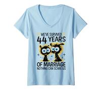 Womens Funny 44th Wedding Anniversary Couples Husband Wife 44 Years V-Neck T-Shirt