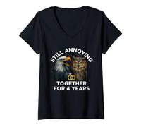 Women's Funny 4th Anniversary Still Annoying Couple 4 Years V-Neck T-Shirt