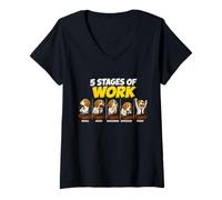 Women's Funny 5 Stages of Work Dog Office Humor Gift V-Neck T-Shirt