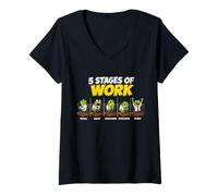 Women's Funny 5 Stages of Work Frog Office Humor Gift V-Neck T-Shirt