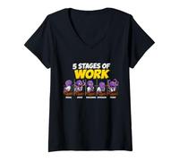 Women's Funny 5 Stages of Work Octopus Office Humor Gift V-Neck T-Shirt