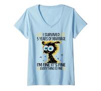 Womens Funny 5th Wedding Anniversary Couples Husband Wife 5 Years V-Neck T-Shirt