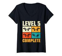 Womens Funny 5th Wedding Anniversary Vintage Retro Level 5 Complete V-Neck T-Shirt