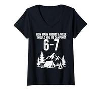 Women's Funny 67 Meme Six Seven Camping Outdoors V-Neck T-Shirt