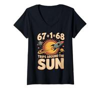 Womens Funny 68th Birthday Six Seven 67 + 1 Trips Around The Sun V-Neck T-Shirt