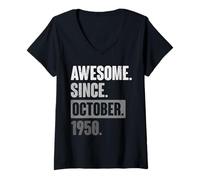 Womens Funny 73rd Birthday Vintage Retro 73 Year Old October 1950 V-Neck T-Shirt