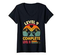 Womens Funny 9th Wedding Anniversary Vintage Retro Level 9 Complete V-Neck T-Shirt