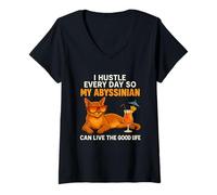 Womens Funny Abyssinian I Hustle Every Day Cat Mom Dad V-Neck T-Shirt