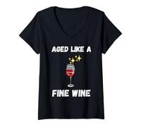 Womens Funny Aged like a fine wine quote senior citizens wine lover V-Neck T-Shirt