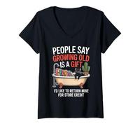 Womens Funny Aging Joke Growing Old Return Cat Tub Joke Women Men V-Neck T-Shirt
