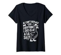Womens Funny AI Parody Duck Design for Silly Goose Humans Daft LLM V-Neck T-Shirt