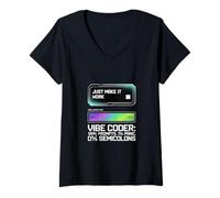Women's Funny AI Vibe Coder 99% Prompts 1% Panic 0% Semicolons Humor V-Neck T-Shirt