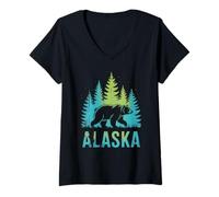 Womens Funny Alaska Camping Tee for Adventure Lovers V-Neck T-Shirt