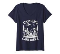 Womens Funny Alien Camping Caretaker Director Bigfoot Camp Staff V-Neck T-Shirt