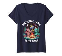 Women's Funny Alien Cat National Park After Dark Bigfoot Camp Staff V-Neck T-Shirt