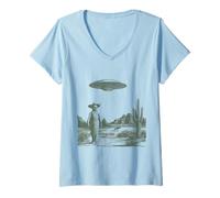 Women's Funny Alien Cowboy Skeleton UFO Desert Abduction V-Neck T-Shirt