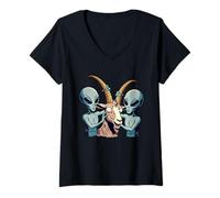 Women's Funny Alien Goat Abduction V-Neck T-Shirt