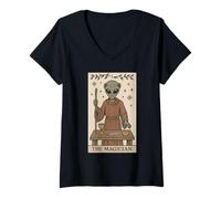 Womens Funny Alien Tarot Card The Magician Mystical Occult V-Neck T-Shirt