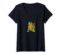 Women's Funny Alligator Snapping Turtle Playing Ukulele V-Neck T-Shirt