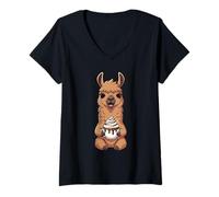 Womens Funny Alpaca Foodie Hot Chocolate Cozy Autumn Fall Cocoa V-Neck T-Shirt
