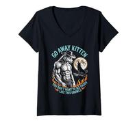 Women's Funny Alpha Wolf Cowboy Meme T-Shirt - Go Away Kitten Daddy V-Neck T-Shirt